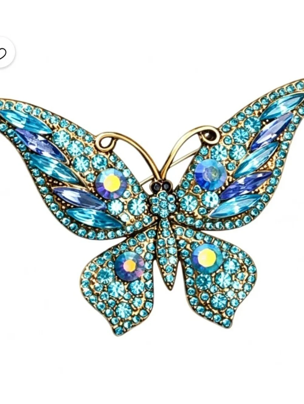Gold-Tone Blue Crystal Butterfly Brooch - Fashion Jewelry - Picture 1 of 2